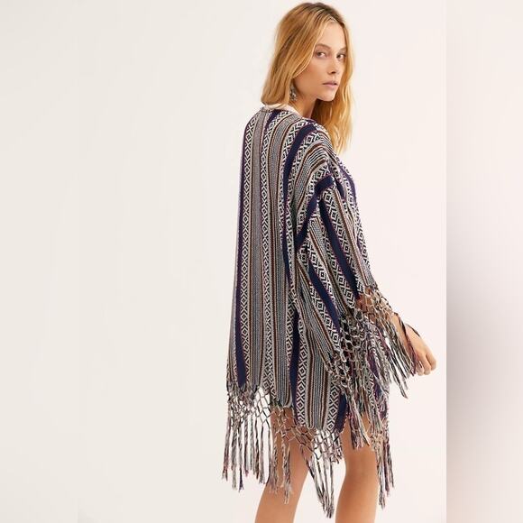 FREE PEOPLE | Fiesta Shimmer Striped Bohemian Hippie Metallic Swim Cover Kimono - Picture 2 of 8